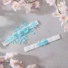 Aqua Blue Rhinestone Floral Garter Set