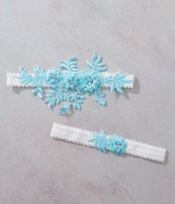 Aqua Blue Rhinestone Floral Garter Set