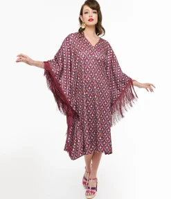 Audrey K Purple Art Deco Fringe Love Is A Drug Caftan