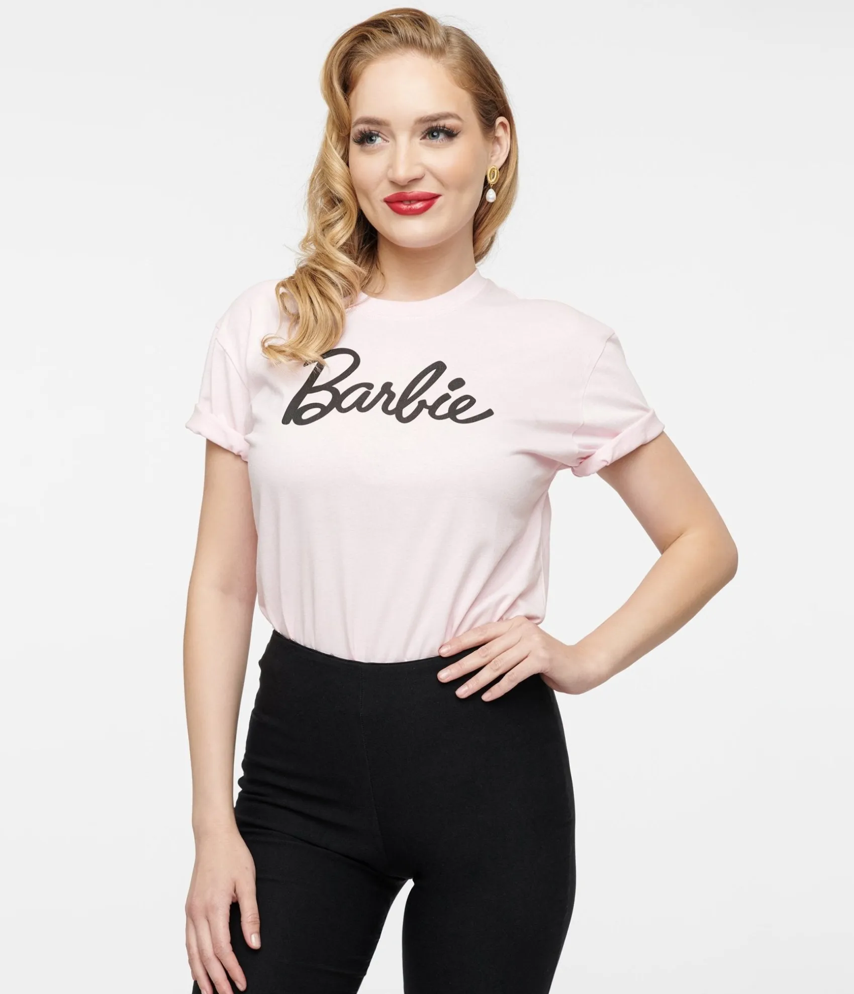 Barbie x Unique Vintage Baby Pink Barbie Logo Unisex Graphic Tee