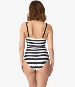 BarbieÂª x Unique Vintage Black & White Chevron Stripe One Piece Bathing Suit