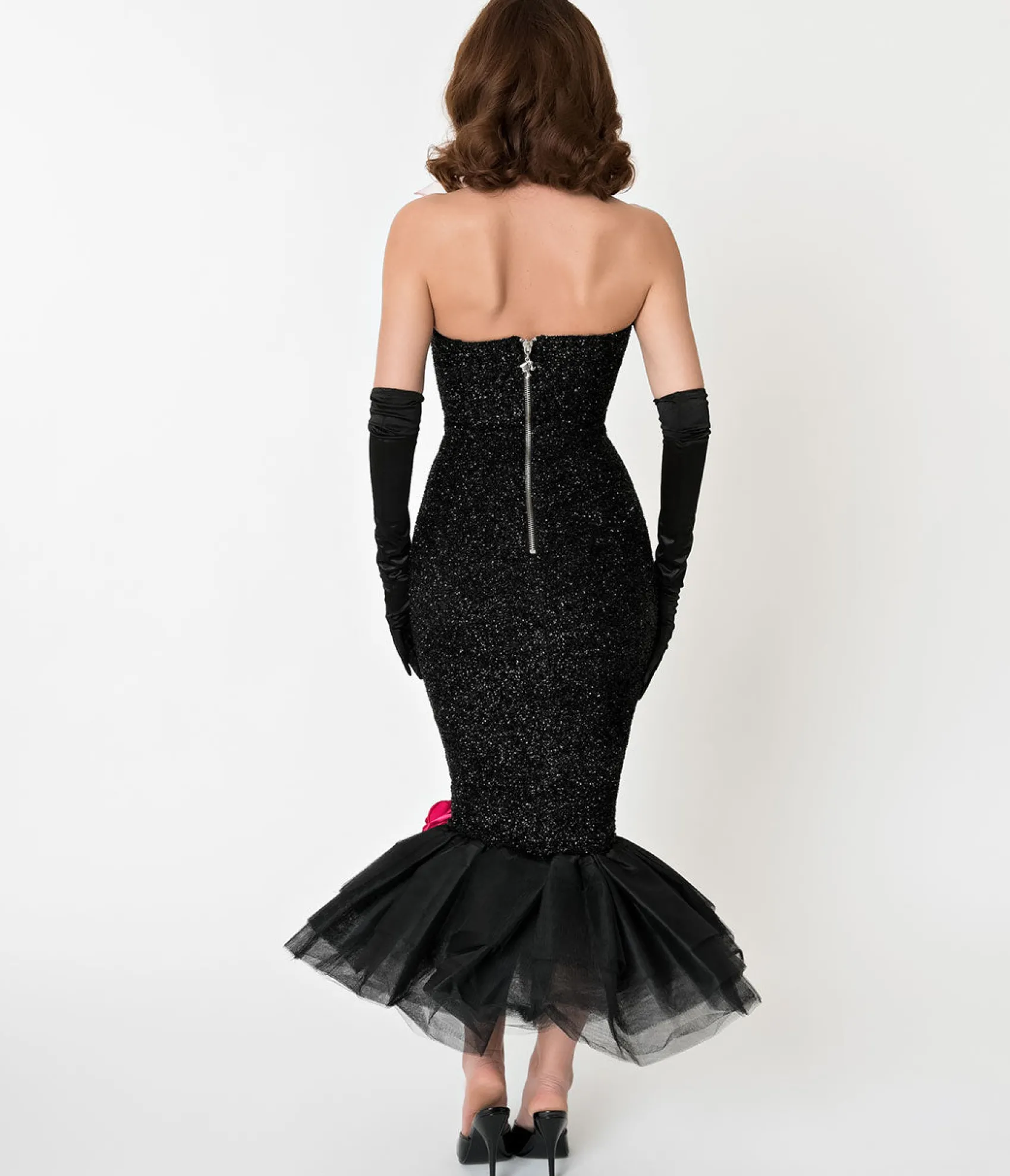 Barbie™ x Unique Vintage Black Solo In The Spotlight Strapless Wiggle Dress