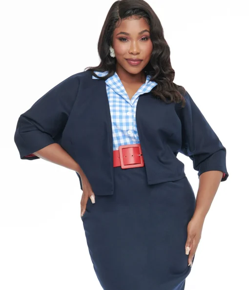Barbie x Unique Vintage Plus Size 1950s Navy Barbie Commuter Set Box Coat