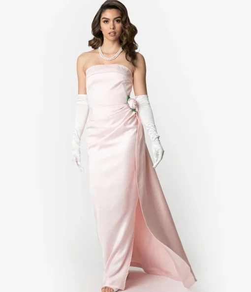 Barbie™ x Unique Vintage Pink Satin Strapless Enchanted Evening Gown