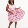 Barbie x Unique Vintage Plus Size 1970s Pink Barbie Bus Gellar Swing Skirt