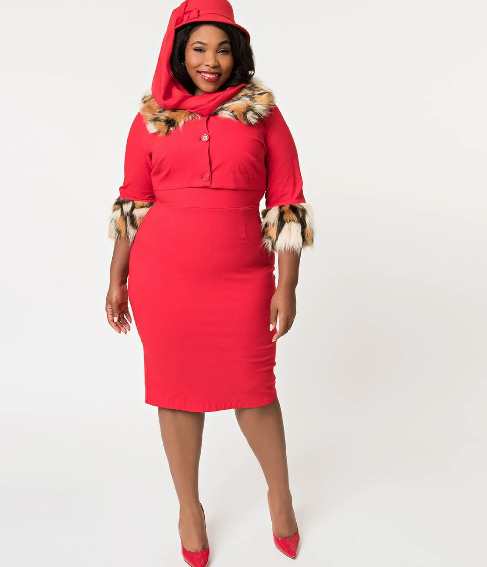 Barbie x Unique Vintage Plus Size Red Matinee Fashion Sheath Dress & Jacket