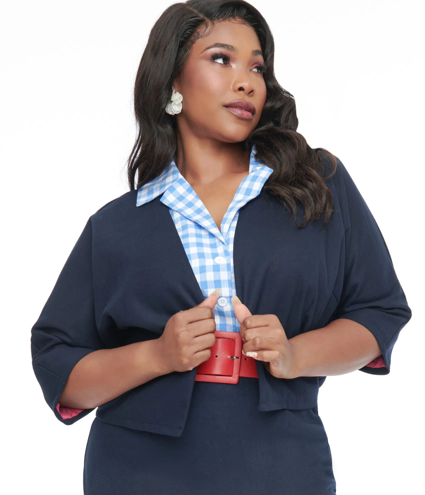 Barbie x Unique Vintage Plus Size 1950s Navy Barbie Commuter Set Box Coat