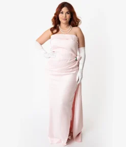 Barbie™ x Unique Vintage Pink Satin Strapless Enchanted Evening Gown
