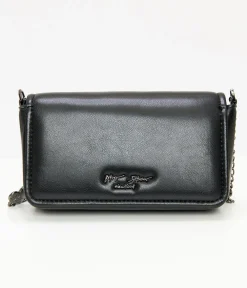 Betsey Johnson Black Leatherette Bejeweled Hearts Crossbody Bag