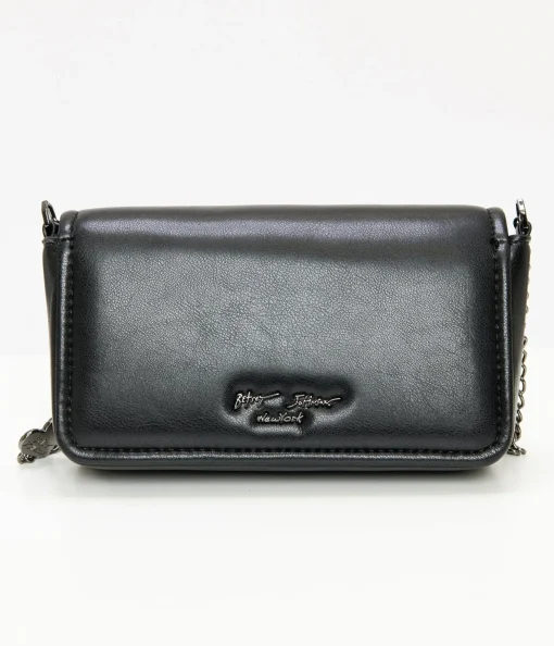 Betsey Johnson Black Leatherette Bejeweled Hearts Crossbody Bag