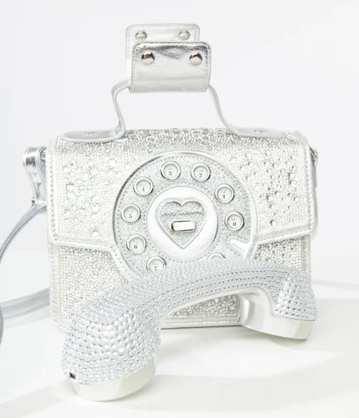 Betsey Johnson Silver Rhinestone Phone Handbag