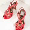 Bettie Page Retro Red & White Polka Dot Peep Toe Gracie Heels