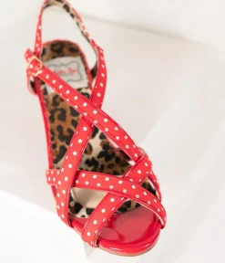 Bettie Page Retro Red & White Polka Dot Peep Toe Gracie Heels