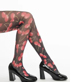 Black & Cherry Printed Tights