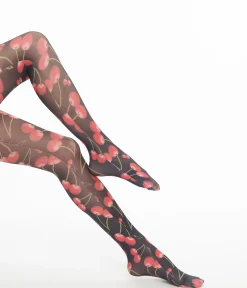 Black & Cherry Printed Tights