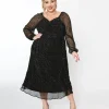 Black & Gold Foil Pin Dot Pleated Midi Dress