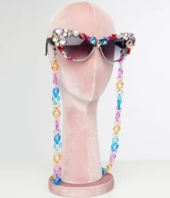 Black & Rainbow Gem Bomb Cat Eye Sunglasses
