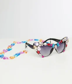 Black & Rainbow Gem Bomb Cat Eye Sunglasses