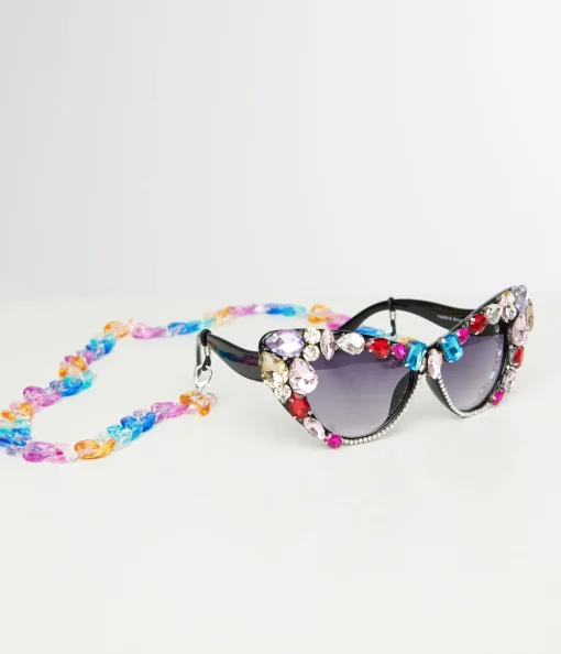Black & Rainbow Gem Bomb Cat Eye Sunglasses