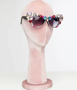 Black & Rainbow Gem Bomb Cat Eye Sunglasses