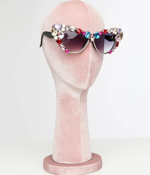 Black & Rainbow Gem Bomb Cat Eye Sunglasses