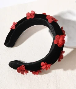 Black & Red 3D Floral Padded Headband