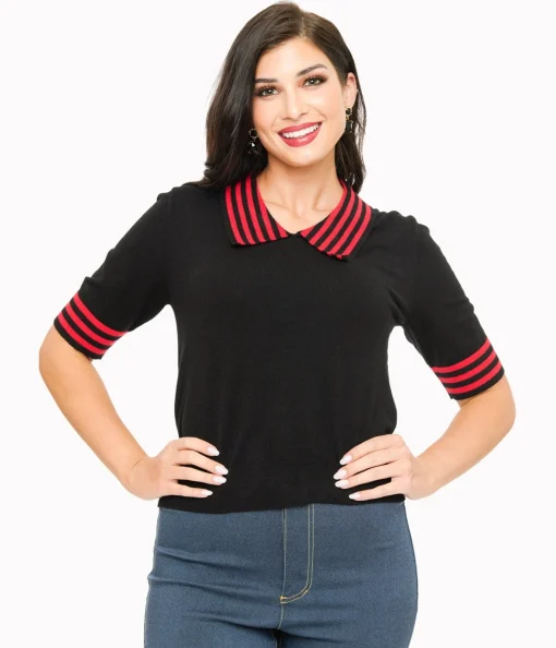 Black & Red Striped Collar Knit Sweater