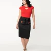 Black & Spanish Rose Pencil Skirt