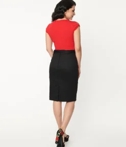 Black & Spanish Rose Pencil Skirt