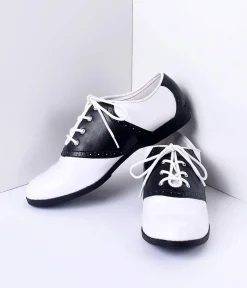 Black & White Classic Lace Up Saddle Shoes