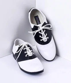 Black & White Classic Lace Up Saddle Shoes