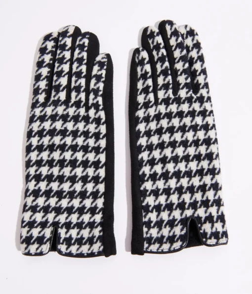 Black & White Houndstooth Gloves