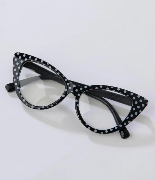Black & White Polka Dot Cat Eye Glasses