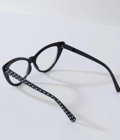 Black & White Polka Dot Cat Eye Glasses