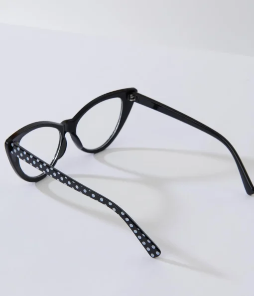 Black & White Polka Dot Cat Eye Glasses