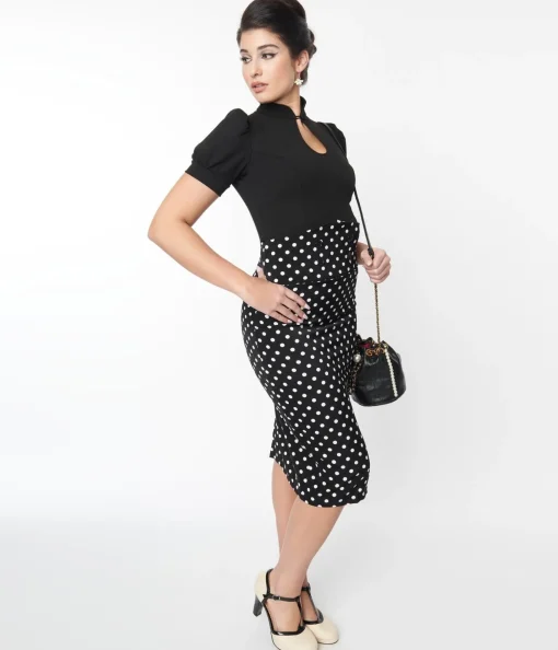 Black & White Polka Dot Wiggle Skirt