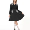 Black & White Snake Embroidered Swing Skirt