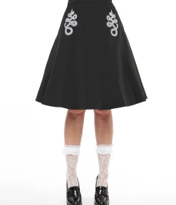 Black & White Snake Embroidered Swing Skirt