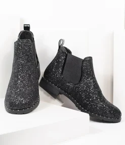 Black Chunky Glitter Chelsea Boot