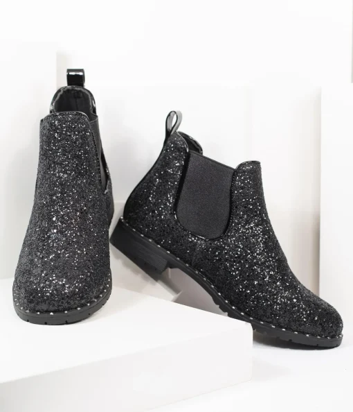 Black Chunky Glitter Chelsea Boot