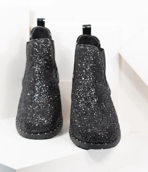 Black Chunky Glitter Chelsea Boot