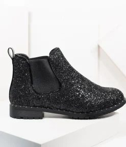 Black Chunky Glitter Chelsea Boot