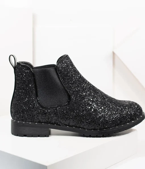 Black Chunky Glitter Chelsea Boot