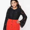 Black Floral Lace Bell Sleeve Cardigan