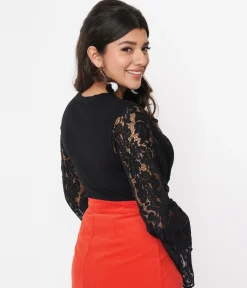 Black Floral Lace Bell Sleeve Cardigan