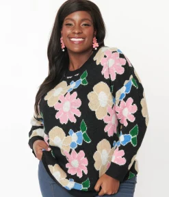 Black Floral Pullover Sweater
