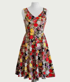 Black Garden Floral Swing Dress
