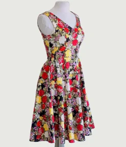 Black Garden Floral Swing Dress