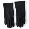 Black Leather Bow Lined Texting Gloves