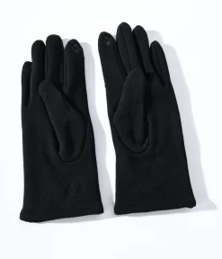 Black Leather Bow Lined Texting Gloves